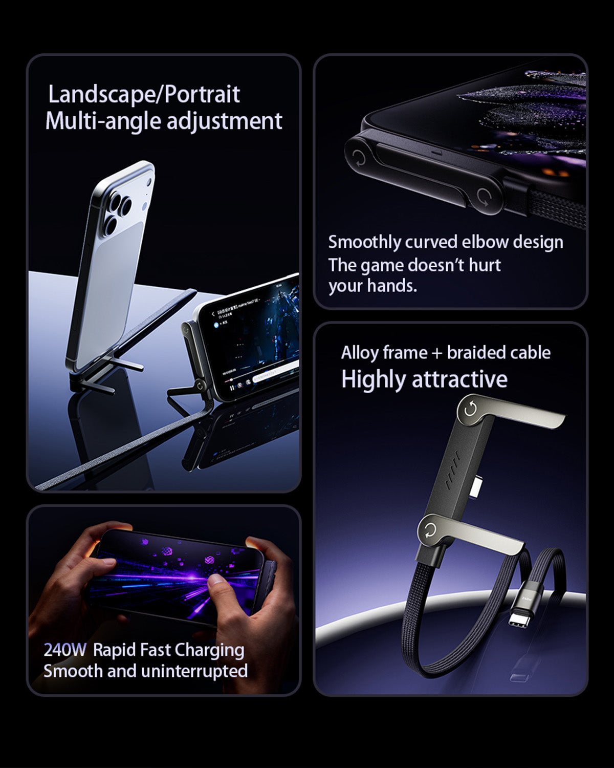 Frolunora® 2-in-1 Invisible Holder Charger Cable - 240W Super Fast Charging Cord with Built-In Phone Stand